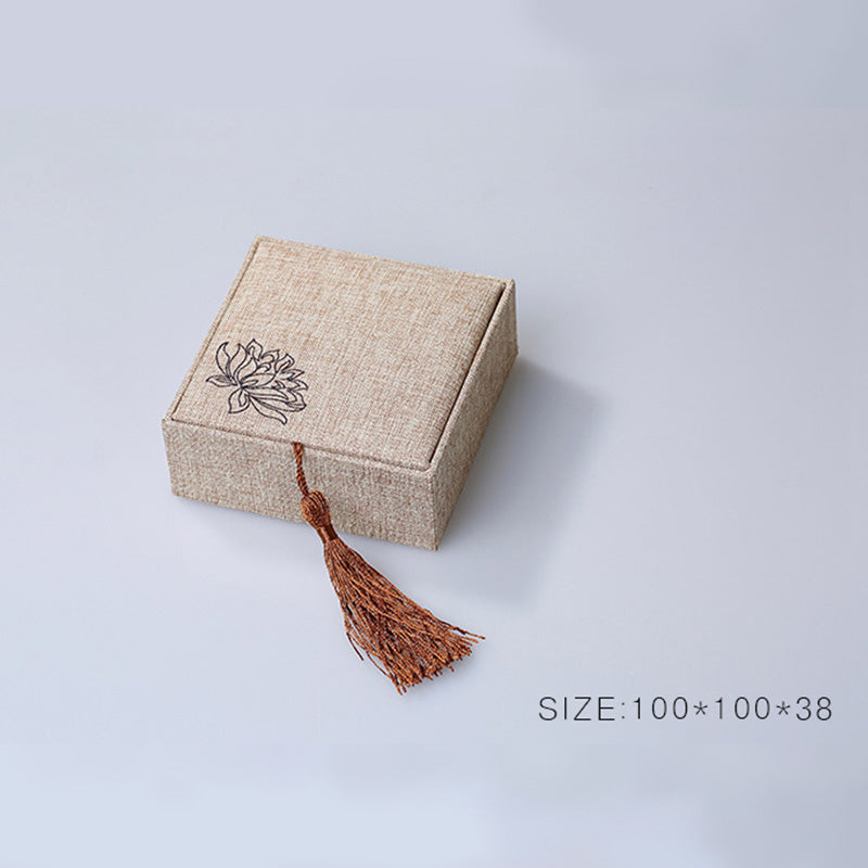 Buddha Stones Lotus Pattern Jewelry Storage Box Gift Box Tassels Decorations BS 8