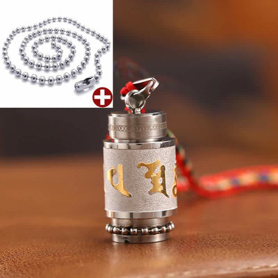 Buddha Stones Tibet Om Mani Padme Hum Shurangama Mantra Titanium Steel Wisdom Amulet Necklace Pendant Necklaces & Pendants BS 1.4*2.4cm Silver Colorful String&Bead Chain