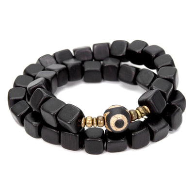 Buddha Stones Ebony Wood Dzi Bead Copper Peace Couple Bracelet Bracelet BS 1