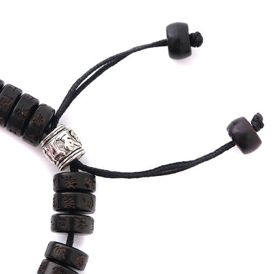 Buddha Stones Tibet Coconut Shell Carved Om Mani Padme Hum Dorje Vajra Bell Happiness String Bracelet Bracelet BS 4