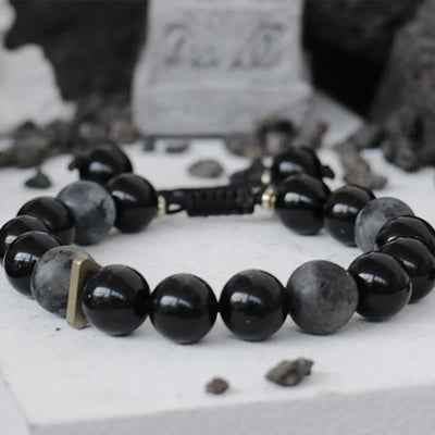 Buddha Stones Black Obsidian Black Glitter Stone Purification Bracelet Bracelet BS 10