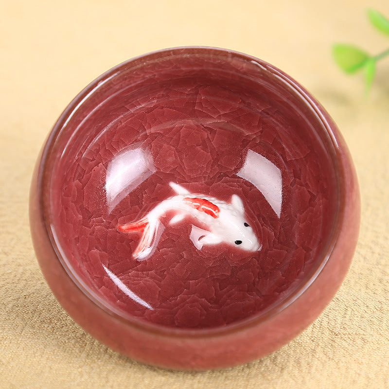Buddha Stones Cute Koi Fish Ceramic Teacup Kung Fu Tea Cup Bowl 45ml Cup BS Red Koi Fish 6.1cm*3cm*45ml