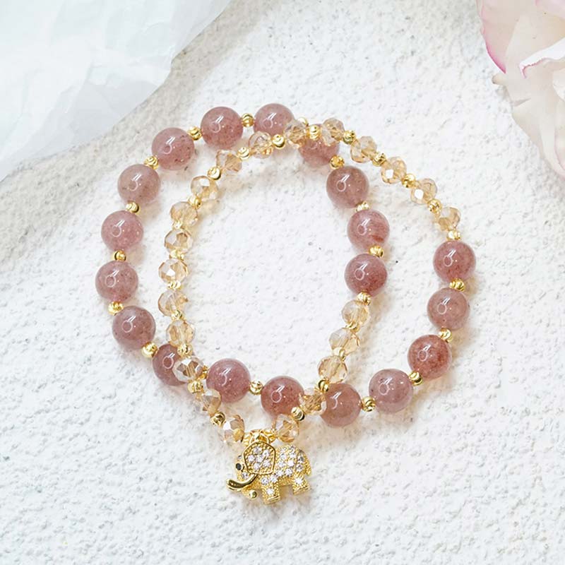 Buddha Stones Rose Quartz Elephant Healing Energy Charm Bracelet Bracelet BS 1
