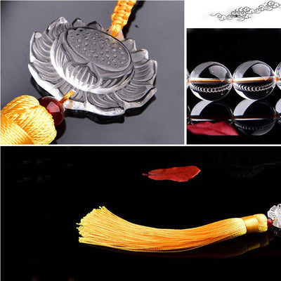 Buddha Stones Natural White Crystal Lotus Wrist Mala Meditation Tassels Pocket Mala Car Decoration Wrist Mala&Decorations BS 5