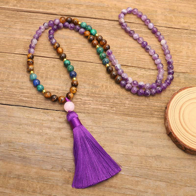 Buddha Stones Tibetan Amethyst Purify Bracelet Mala Set Mala Bracelet BS 6