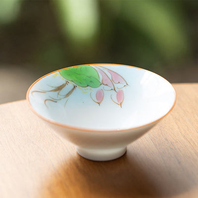 Buddha Stones Mandala Flower Koi Fish Lotus Bird Persimmons Teacup Kung Fu Tea Cup 50ml Cup BS Koi Fish Lotus 8.3cm*3.3cm*50ml
