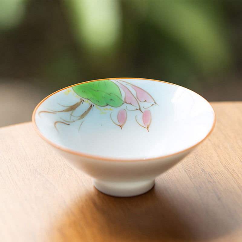 Buddha Stones Mandala Flower Koi Fish Lotus Bird Persimmons Teacup Kung Fu Tea Cup 50ml Cup BS Koi Fish Lotus 8.3cm*3.3cm*50ml