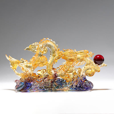 Buddha Stones Handmade Dragon Liuli Crystal Art Piece Protection Strength Home Office Decoration Decorations BS 3
