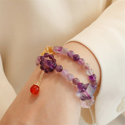 Buddha Stones Natural Amethyst Citrine Positive Transformation Double Wrap Bracelet Bracelet BS 5