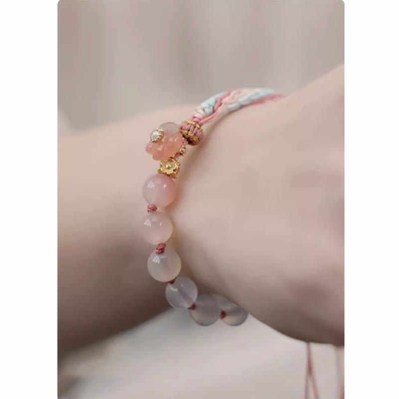 Buddha Stones Natural Gradient Agate Reincarnation Knot Peach Blossom Wealth Luck Handmade String Bracelet Bracelet BS 8