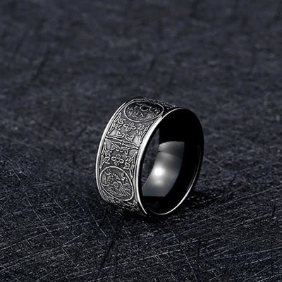 Buddha Stones Four Guardian Beast Dragon White Tiger Suzaku Basalt Carved Success Luck Ring Ring BS 6