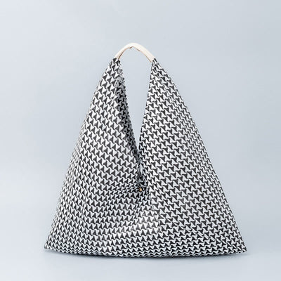 Buddha Stones Geometry Tiger Flowers Leopard Stripes Print Underarm Triangle Shoulder Bag Handbags BS White Black Triangles 58*5*58cm