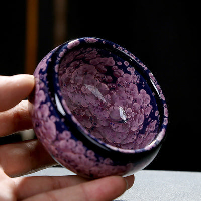 Buddha Stones Colorful Iris Flowers Chinese Jianzhan Kiln Change Porcelain Teacup Tenmoku Kung Fu Tea Cup Jian Zhan Tea Cup BS 8