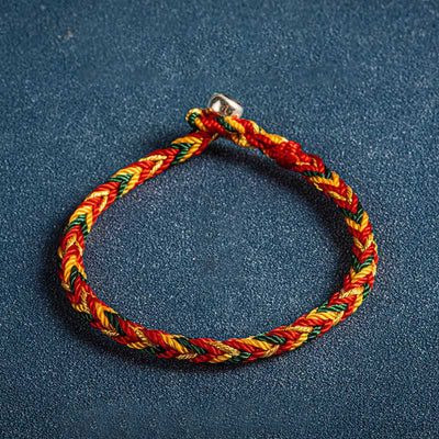 Buddha Stones "May you be safe and sound all year round" Lucky Multicolored Bracelet Bracelet BS Orange Dark Green Red 19cm
