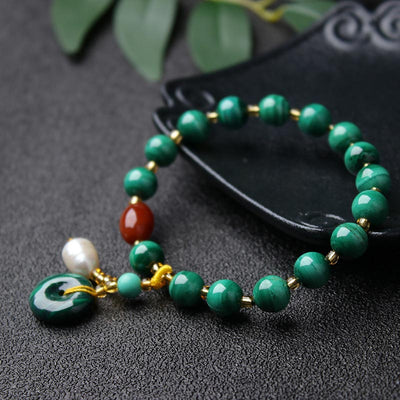 Buddha Stones Natural Malachite Red Agate Bead Protection Charm Bracelet Bracelet BS 1