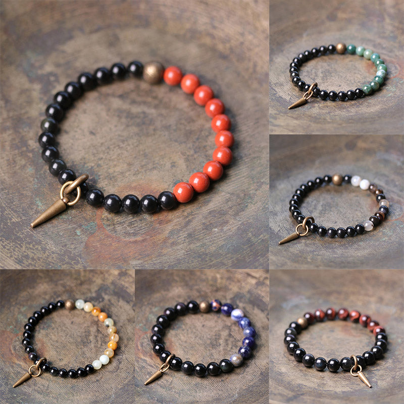 Buddha Stones Black Obsidian Sodalite Crystal Copper Strength Couple Bracelet - image 8