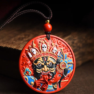 Buddha Stones Zakiram Goddess of Wealth Painted Cinnabar Blessing Necklace Pendant 8