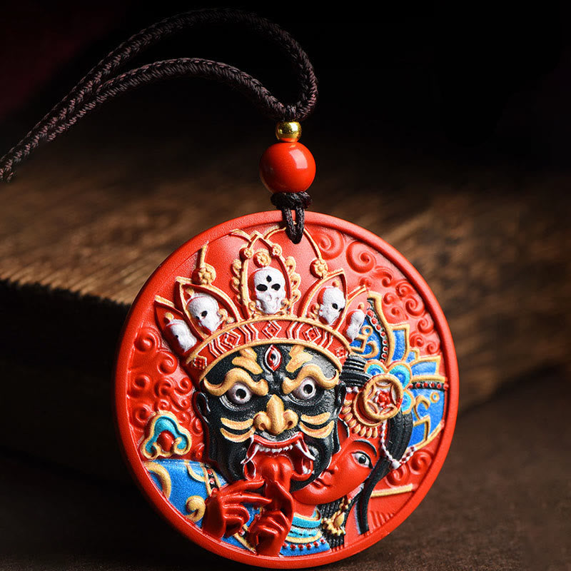 Buddha Stones Zakiram Goddess of Wealth Painted Cinnabar Blessing Necklace Pendant 8