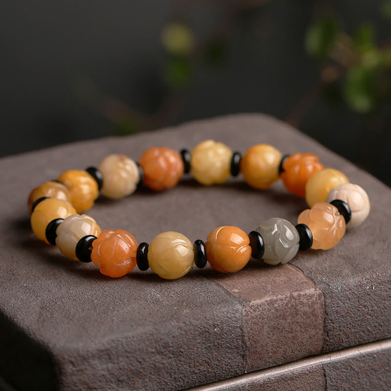 Buddha Stones Golden Silk Jade Lotus Wealth Luck Bracelet Bracelet BS 4