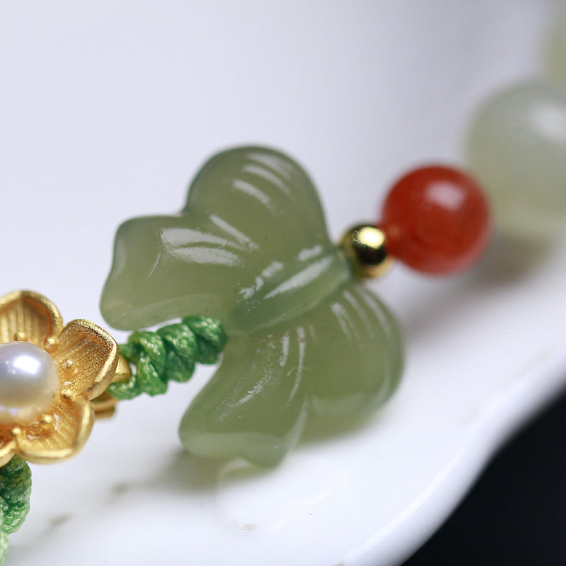 Buddha Stones 925 Sterling Silver Jade Luck Flower Butterfly Bracelet Bracelet BS 14