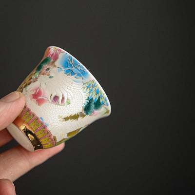 Buddha Stones Dragon Phoenix Flowers Ceramic Teacup Kung Fu Tea Cup 50ml Cup BS 3