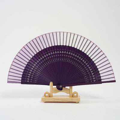 Buddha Stones Gradient Color Hollow Engraved Handheld Bamboo Folding Fan Folding Fan BS Gradient Purple 20cm