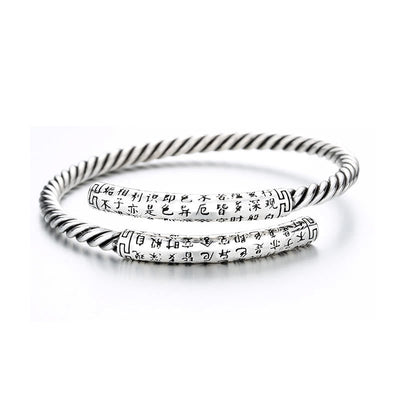 Buddha Stones Retro Heart Sutra Twisted Design Pattern Balance Bracelet Bangle Bracelet Bangle BS 5