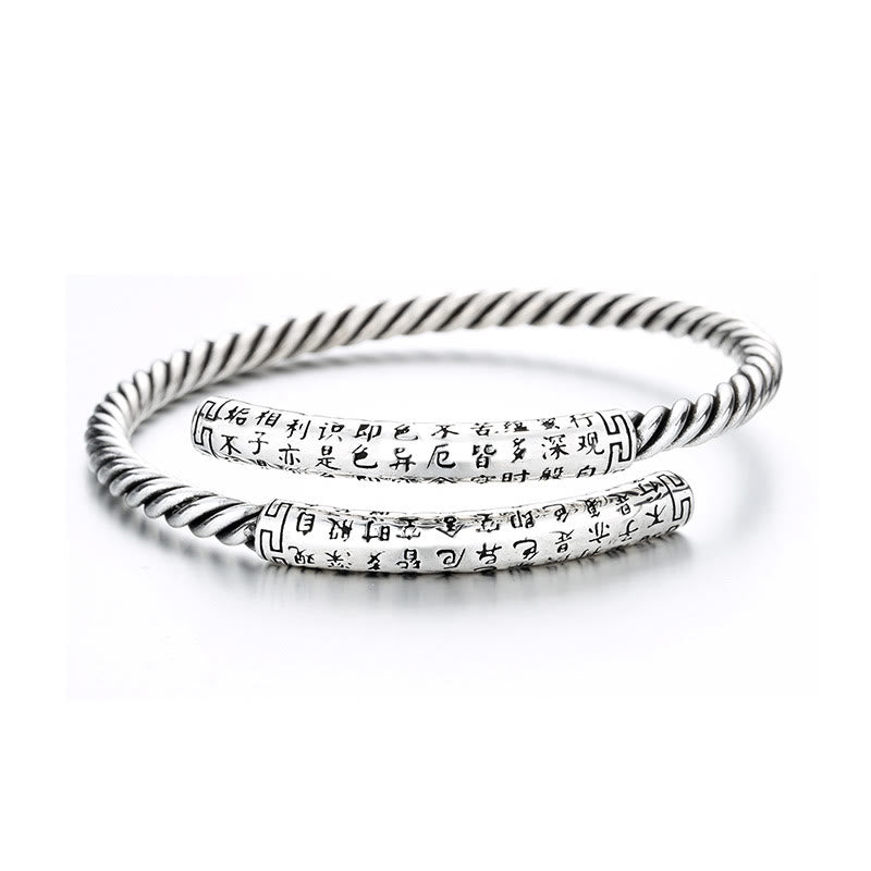 Buddha Stones Retro Heart Sutra Twisted Design Pattern Balance Bracelet Bangle Bracelet Bangle BS 5