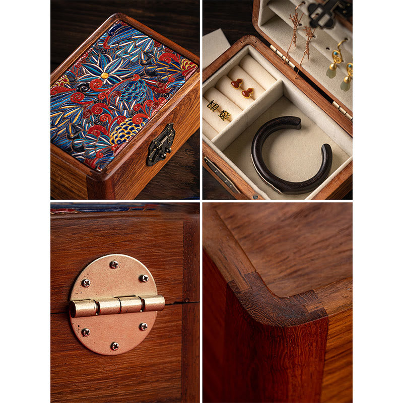 Buddha Stones Retro Handmade Floral Pattern Rosewood Jewelry Storage Box Lockable Wooden Gift Organizer Box Jewelry Storage Box BS 4