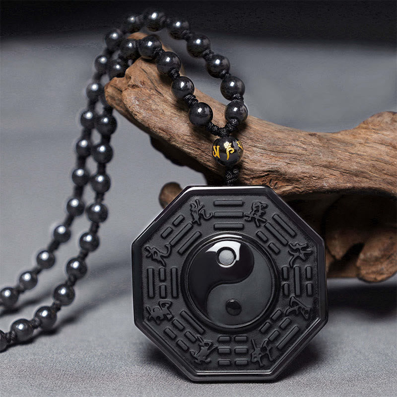 Collier pendentif Yin Yang en obsidienne noire Foviel