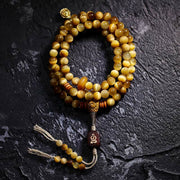 Foviel 108 Mala Beads Natural Tiger Eye Copper Dorje Protection Tassel Bracelet