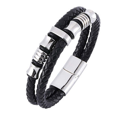 Buddha Stones Layered Leather Weave Fortune Bracelet Bracelet BS Silver 20.5cm