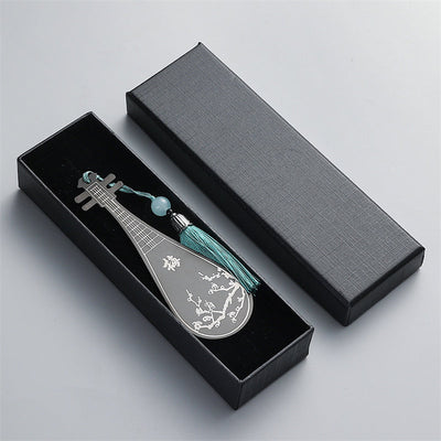 Buddha Stones Classical Musical Instruments Pipa Guzheng Guqin Ruan Metal Bookmarks Tassel With Gift Box Bookmarks BS Black Pipa-Gift Box