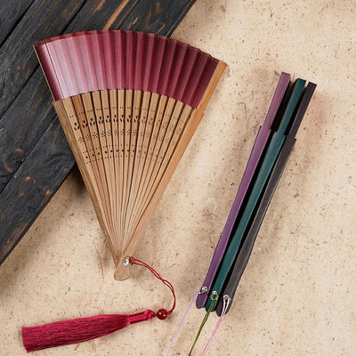 Buddha Stones Solid Color Gradient Hollow Engraved Handheld Bamboo Folding Fan Folding Fan BS 5