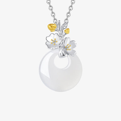 Buddha Stones 925 Sterling Silver Round Chalcedony Twelve Months Flower Harmony Necklace Pendant Necklaces & Pendants BS Peach Blossom