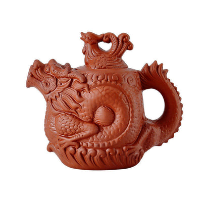 Buddha Stones Vintage Dragon Phoenix Ceramic Teapot Teapot BS 15