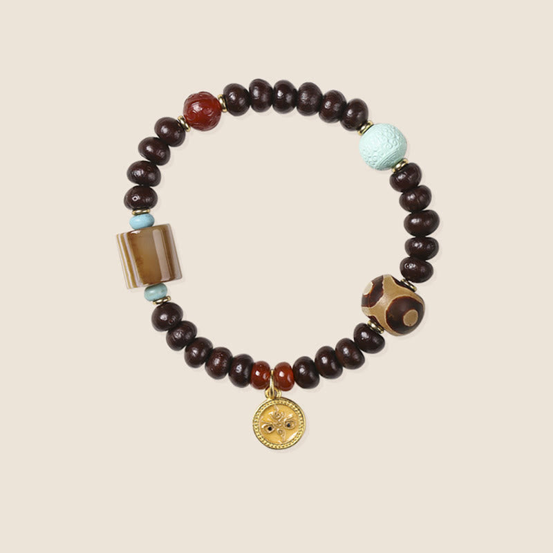 Buddha Stones Natural Tibet Purple Bodhi Seed Dzi Bead God of Wealth Wisdom Bracelet Bracelet BS 12