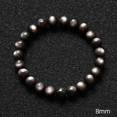 Buddha Stones Natural Silver Sheen Obsidian Soothing Protection Bracelet
