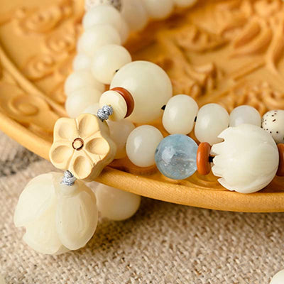 Bracelet de bénédiction lotus Bodhi en jade blanc tibétain Foviel