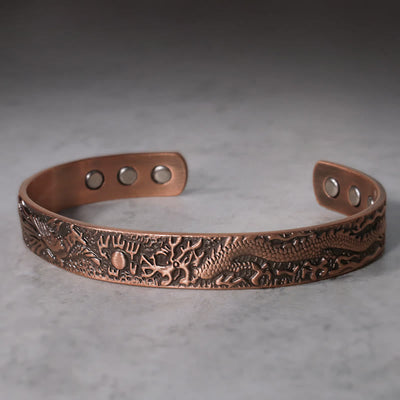 Buddha Stones Dragon Phoenix Magnetic Solid Copper Cuff Bracelet Bangle Bracelet Bangle BS main