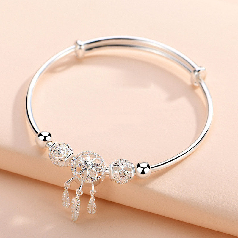 Buddha Stones Tibetan White Copper Blessing Dream Catcher Charm Bracelet Bracelet BS 9
