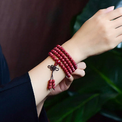 Buddha Stones 108 Mala Beads Cinnabar Om Mani Padme Hum Pattern Engraved Blessing Bracelet Mala Bracelet BS 5