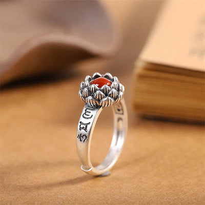 Buddha Stones925 Sterling Silver Lotus Red Agate Confidence Blessing Ring - image 7