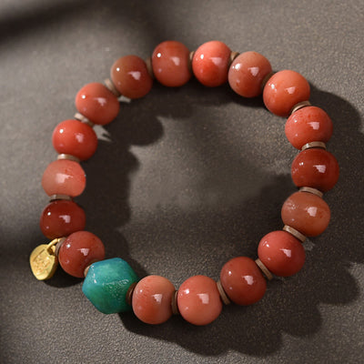 Buddha Stones Tibetan Natural Camel Bone Dzi Bead Bodhi Seed Charm Luck Bracelet Bracelet BS Camel Bone&Green Bead(Wrist Circumference 15-16cm)