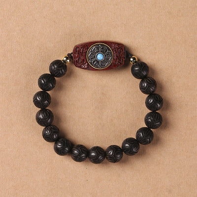 Buddha Stones Green Sandalwood Ebony Wood Sandalwood Om Mani Padme Hum Soothing Bracelet Bracelet BS Ebony Wood(Balance♥Calm)