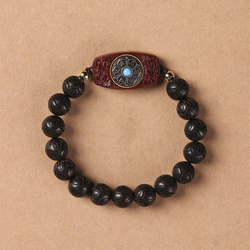 Buddha Stones Green Sandalwood Ebony Wood Sandalwood Om Mani Padme Hum Soothing Bracelet Bracelet BS Ebony Wood(Balance♥Calm)