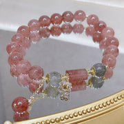 Bracelet d'amour Foviel en quartz fraise naturel et pierre de lune