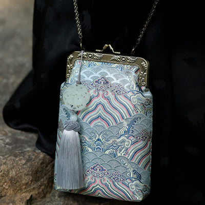 Buddha Stones Small Blue Ocean Waves Metal Chain Crossbody Bag Shoulder Bag Cellphone Bag Crossbody Bag BS 9