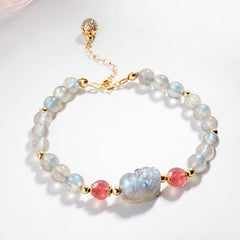 Buddha Stones Moonstone Strawberry Quartz PiXiu Healing Bracelet Bracelet BS Moonstone&Strawberry Quartz