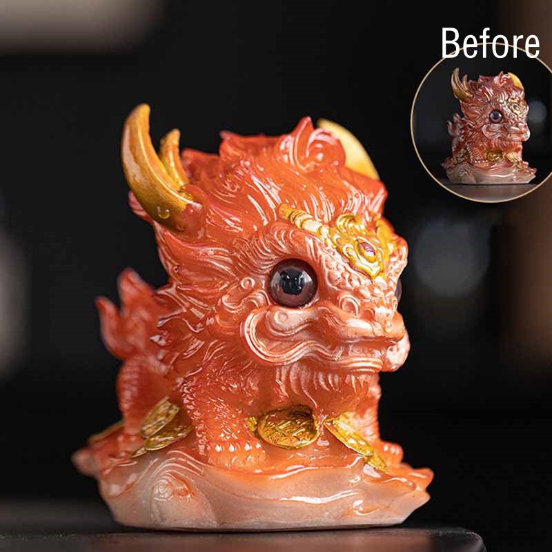 Buddha Stones Color Changing Small Kirin Resin Tea Pet Home Figurine Decoration Decorations BS Color Changing Orange Kirin 12*8*11.5cm